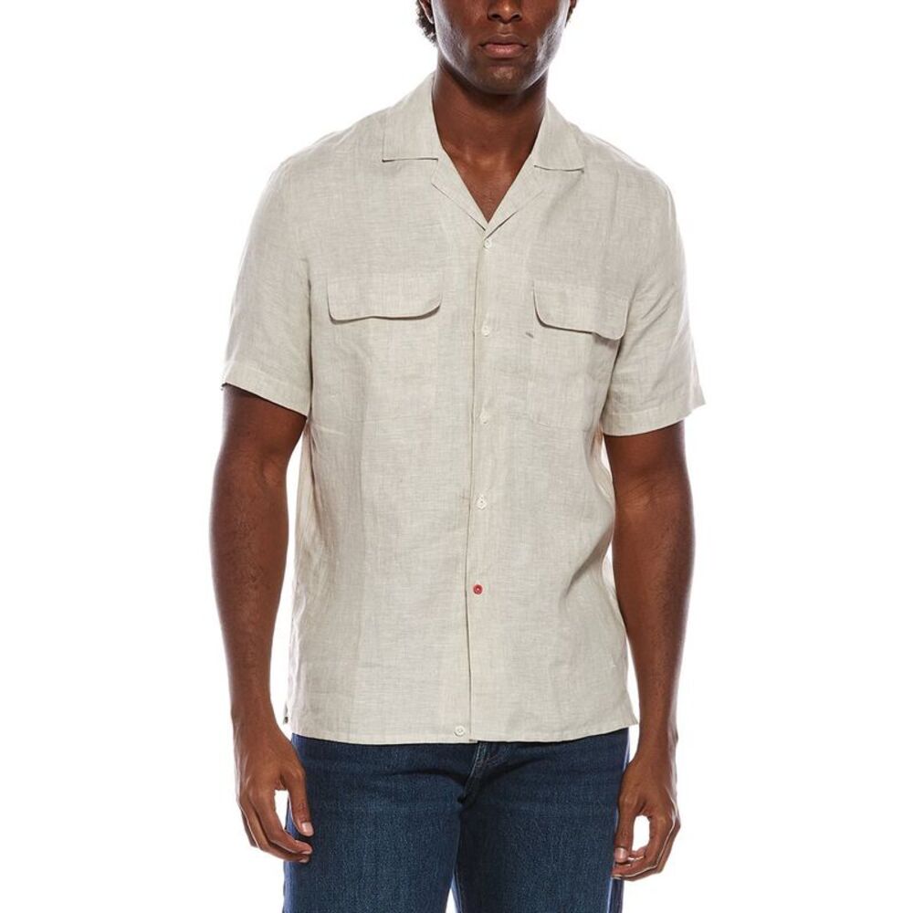Isaia Mens  Linen Sport Shirt, Brown